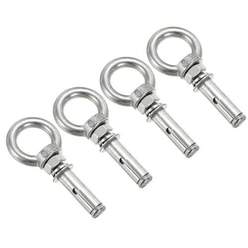 Image of PATIKIL Expansion Eye Bolt M8x50mm, 4 Pack 304 Stainless Steel Shoulder Anchors Eyebolt Screw with Eye Ring for Concrete Brick Walls Canopy Engineering Rigging Silver