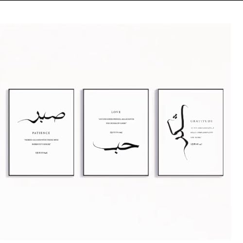 Peinture Toile Calligraphie Islamique Sabr Shukr Moderne 40x50cm