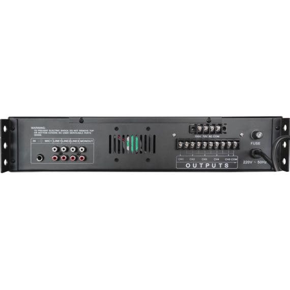 Amplificatore Audio Professionale 120W - Nero - 48 x 9 x 35,5 cm - 5 Canali 70V/100V/8 Ohm con Lettore USB/SD