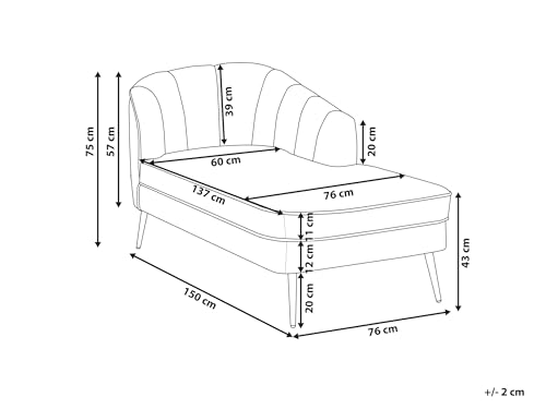 Chaise Longue Velluto Beige Rivestimento Gambe In Metallo Nero Versione Sinistra - 3