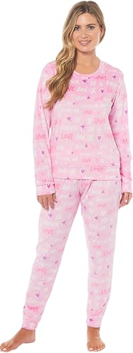 KATE MORGAN Womens Pyjamas Warm Fleece PJ for Women Sets Pjs S-XL | Soft Twosie Pyjama Set for Ladies Gifts for Her L Pink Heart