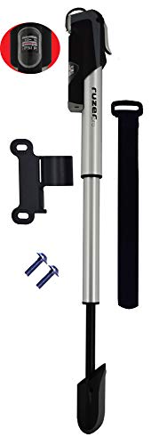 RUZER Mini Bike pump Alloy 7' inch GAUGE - Fits Presta Schrader (Reversible Valve) 200 PSI 13.7 BAR Extendable Telescopic Barrel - Portable Compact Easy