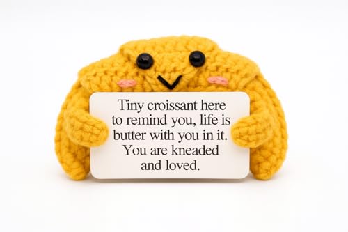 Handcrafted Crochet Croissant Foodie Doll, Baker Cook Stocking Stuffer Small Decorative Plush Figure, Yarn Material, Sweet Treat Theme, Inspirational Signs, for Him Her Man Woman