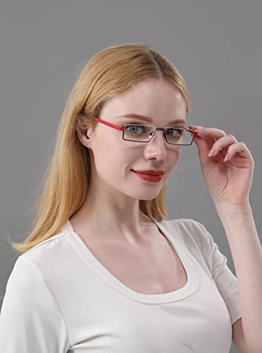 Image of REAVEE Half Frame Reading Glasses Women Thin Lightweight Spring Hinge Half Rimless Reader Glasses with Portable Cases