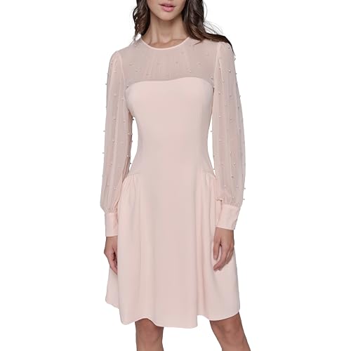 KARL LAGERFELD Women's Illisoin Long Sleeve Party Aline Dress