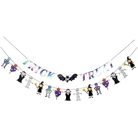 Trick or Treat - Halloween Party Banner | Halloween Garland Decoration | Bat, Witch, Mummy, Dracula, Scarecrow, Skeleton Cover
