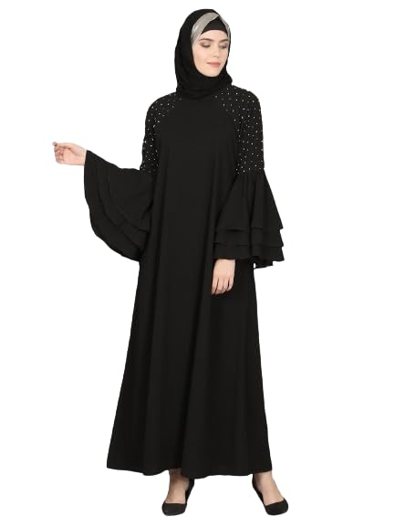 Nazneen Three Bell at Sleeve Hand Work Party Abaya-image-12