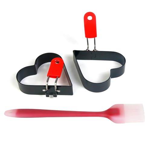 Non-Stick Egg Ring Mould Set, Black and Red, 2-Pack (2, Heart Shaped, 3.5 inch)