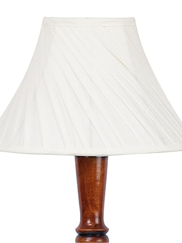 Image of AMDHOME Cross Pleated Off-White Cotton Floor Lamp with Wooden Base - Height 54 Inches | Elegant Standing Lamp for Living Room, Bedroom & Office | Stylish Home Lighting & Decorative Lamp