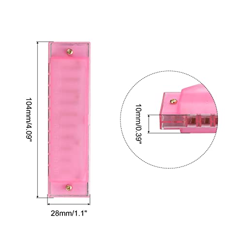 PATIKIL Clearly Colorful Translucent Harmonica 10 Holes Pink ABS Harp Mouth with PVC Box for Educational Musical Instruments Beginners Adults Professionals