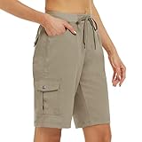MoFiz Women's Hiking Cargo Shorts Quick Dry Running Jogger Shorts Lightweight Active Sport Athletic Golf Short Pant with Pockets Khaki Size US L