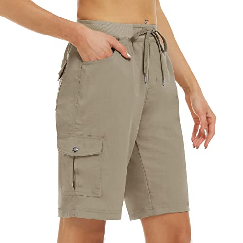 MoFiz Women's Hiking Cargo Shorts Quick Dry Lightweight Summer Shorts for Ladies Outdoor Travel Golf Active Wear Khaki Size US S