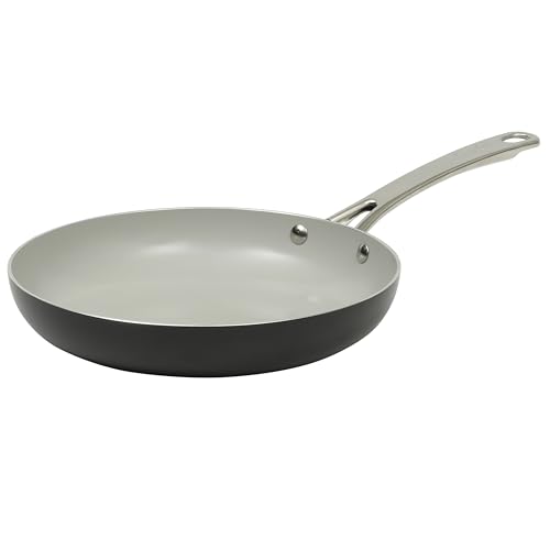 Sur La Table Kitchen Essentials Potluck Porch 12 Inch Deep Frying Pan Skillet Aluminum PFA Free Ceramic Cookware Chef's Pan, Omelet Pan - Induction - Black