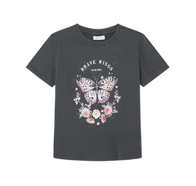 Springfield Camiseta de Manga Corta con Estampado de Mariposas gráfica algodón  Carbón  S para Mujer