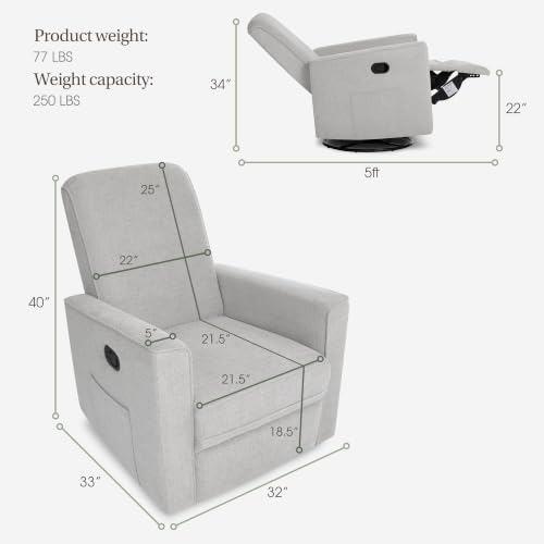 Image of Evolur Raleigh Plus Nursery Glider Recliner, GREENGUARD Gold, Soft Pebble