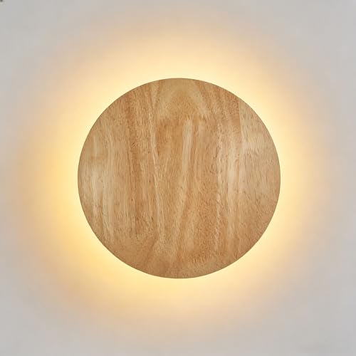Vorisole Natural Wooden Wall Sconce, Round Shape Wall Light, 3