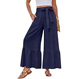 SCBFDI Damen Einfarbige High-Waist Gerade-Hose, Paperbag Hosen Damen Cordhose 8Er Jahre Outfit Mottoparty Reiterhosen Mädchen Culotte Blaue Glitzer Hose Breite Sommer Balette Blau S