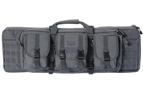 Lancer Tactical 600 Denier Polyester Double Carbine Soft Case Accessory Pouches MOLLE Webbing Secondary Gun Compartment Quick Detach Buckles Inner Storage Backpack Straps (DISRUPTIVE GRAY)