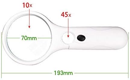3つのLEDライト、本、新聞、地図、宝飾品用の10X45Xハンドヘルド照明付き拡大鏡による拡大鏡読み取り修理-ガラスレンズ超 度 少