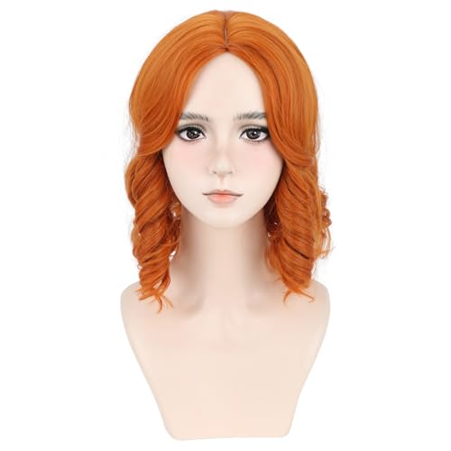 BERON Women Orange Short Curly Wavy Bob Hair Wig for Girls Middle Part Heat Resistant Synthetic Wig Cosplay Costume Daily Party Wigs