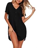 Avidlove V Neck Sexy Sleepwear Shirts Short Sleeve Pajama Dress,Black,Large