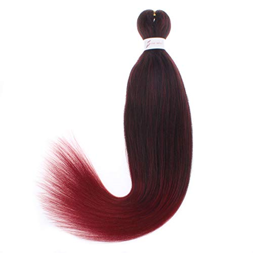 Leeven 3 Packs Ombre Red Pre Stretched Braiding Hair 30 Inch Yaki Texture Brading Hair Extensions for Box Braids Red Crochet Hair Extensions for Braiding /1B900# - Image 3