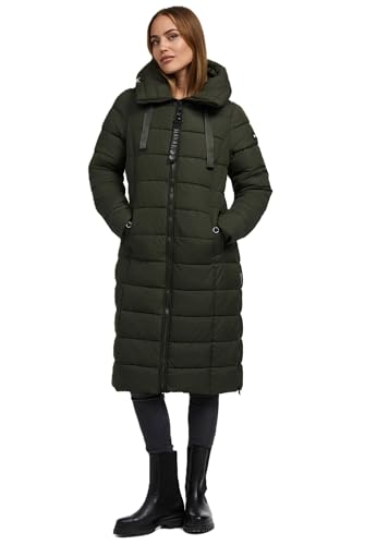 Navahoo Damen Winterjacke (XS-3XL) - Wind- & Wasserabweisend, große Kapuze, seitliche Gehschlitze, Steppmantel, Warme Jacke Frauen - N036 (L, Olive)