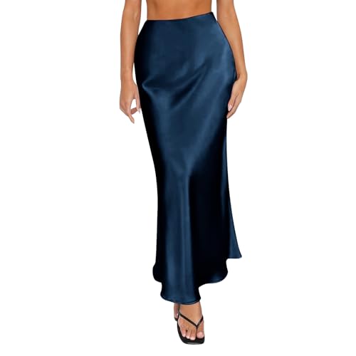 Navy Satin Maternity Silk Trendy Maxi Skirt-Long Leopard Print Cheetah Floral Sequin High Waisted A Line Formal Pleated Slit Pencil Maxi Dress Plus Size Flowy Going Out Work Casaul Skirt Medium