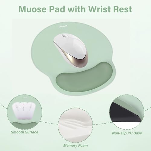 MOSISO Wrist Rest Support for Mouse Pad&Keyboard Set, Circle Curved Ergonomic Mousepad&Coaster Non-Slip Base Home/Office Pain Relief&Easy Typing Pad with Soft Cloth&Silicone Lining, Antique Green - Image 3