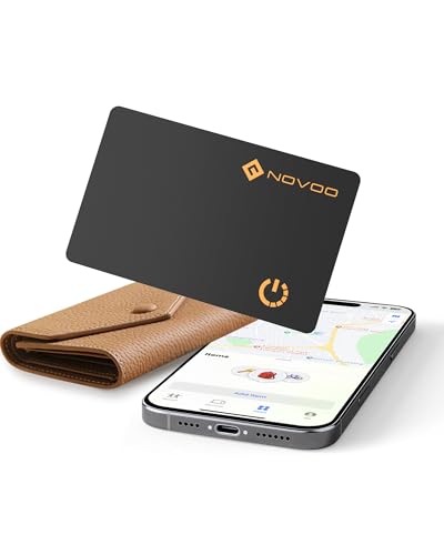 NOVOO Slim SmartCard Wallet Tracker Air Locator Tag - 1.6mm Thin 6-Year Battery IP68 Waterproof Apple Find My Compatible (iOS Only) Bluetooth GPS Item Finder (1-Pack)