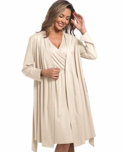 Image of Mommy Robe Set for Maternity with Matching Swaddle Blanket, Delivery Labor Gown Robe for Hospital Women Dress