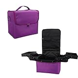 Purple Makeup Carrying Train Case for Women,Large Travel Makeup Organizer Bag Storage Box,6 Tier Professional Nail Organizer Case with Adjustable Dividers for Nail Tools Jewelry Make Up Brushes Toiletry