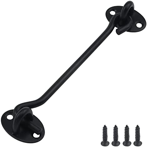 Antrader 6-inch Solid Thicken Stainless Steel Hook Eye Latch Safety Cabin Door Window Lock Sliding Barn Door Latch Lock with Screws, Black