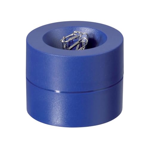 MAUL portaclips MAULpro Ø7.3x6cm | Organizador escritorio para clips oficina | Accesorio de escritorio con imán para la oficina | Incluye 15 pinzas | Elegante dispensador de clips | Azul