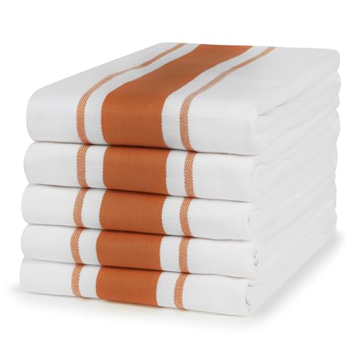 Sticky Toffee 100% Cotton Tea Towel - Terracotta Basketweave Stripe Pattern, Pack of 5 | Kitchen Hand Cloth Set | Absorbent, Strong, Quick Dry & Machine Washable | Home Decor & Bathroom Accessories