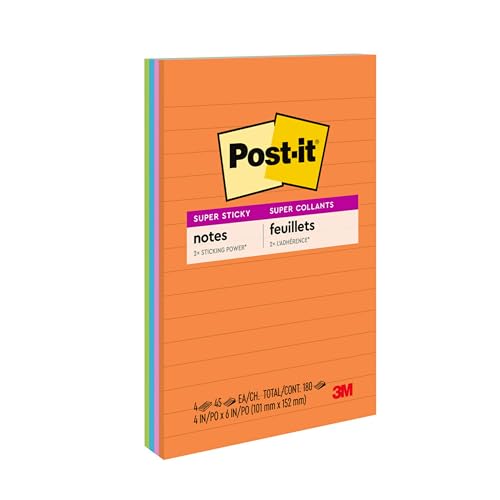 Post-it Notes blocs lignés 10,2x15,2 cm adhésif renforcé couleurs