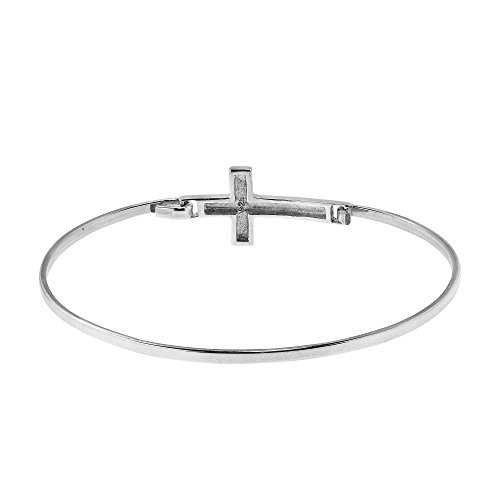Aeravida Religious And Meaningful .925 Sterling Silver Christian Cross Charm On Hinged Bangle Bracelet #TOP2