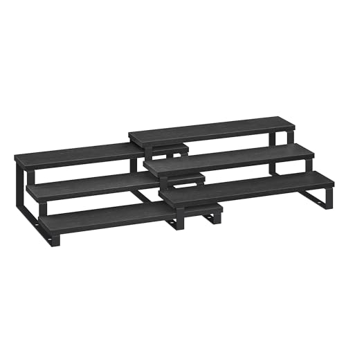 SONGMICS Spice Rack, Set of 2 Cabinet Shelf Organisers, 3-Tier Extendable Spice Holder, Engineered Wood, Stackable, for Pantry, Cupboard, Countertop, Ebony Black and Ink Black KCS116B01