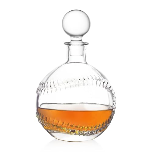 Image of Baseball Whiskey Decanter with Glass Stopper 33.8oz /1000ml Round Shaped Decanter for Whiskey, Bourbon, Brandy, Liquor, and Rum Suit for Dad Him Boyfriend Husband Baseball Lovers