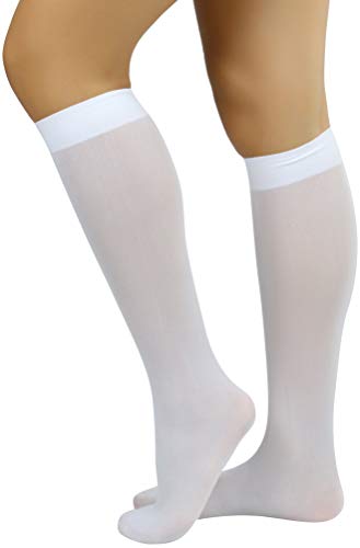 Image of ToBeInStyle Women's Opaque Knee High Nylon Fashion Socks Solid & w /Front Satin Bow