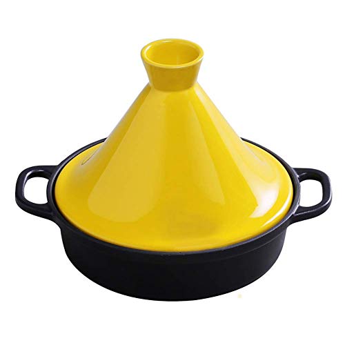 Tajine avec couvercle conique jaune et cocottes en fonte émaillée de 20 cm induction