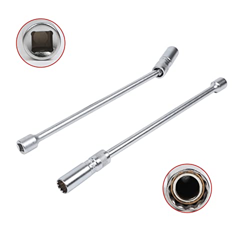 MOTOCOCHE Lot de 2 clés à bougie d'allumage magnétiques 14/16 mm - 3/8" - Clé à douille 12 points - Jeu de douilles rotatives à 360° - Compatible avec BMW Nissan Benz etc. (long) Cover