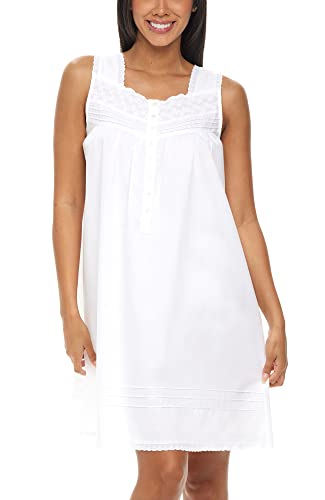Image of Alexander Del Rossa 100% Cotton Nightgowns for Women, Sleeveless Nightgowns for Women Soft Cotton
