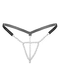 Loloda Women Sexy Opening Crotch Panties Female Lingerie Sexy Underwear with Pearls G-String Black Medium