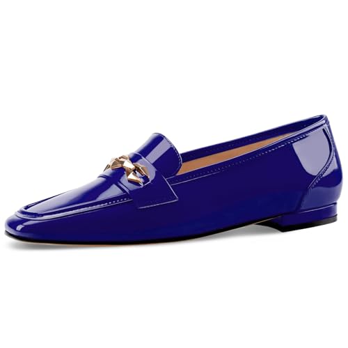 Image of Oh Mispares Womens Loafers Square Toe Low Heel Penny Loafers Fashion Comfortable Slip on Flats Casual Dressy Shoes for Women Work Office Patent Leather
