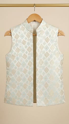 Image of AHHAAAA Kids Ethnic Silk Blend Waistcoat Kurta Pyjama 3 Piece Sherwani Set For Boys |540|