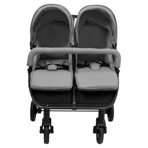 Cochecito para hermanos con estructura de acero, para 2 niños, plegable, color gris claro y negro