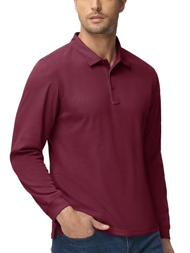 Image of MAGCOMSEN Men's Long Sleeve Golf Polo Shirts Collared Athletic Quick Dry Lightweight Work Shirts