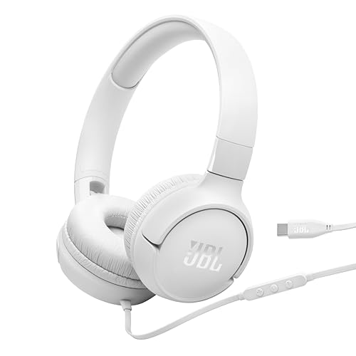 JBL Tune 520C - USB-C Wired on-Ear Headphones with Hi-Res Audio Support, Pure Bass Sound, Comfort fit, USB-C connectivity, 3-Button Remote with Microphone and EQ presets Control (White)