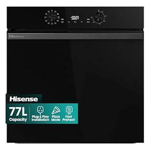 Hisense BI622ABPGUK – Built-in 77L Electric Single Oven – Stainless Steel with Even Bake, 300°C Pizza Mode, Frozen Food Mode, Steam Clean – A Rated, Extra Large